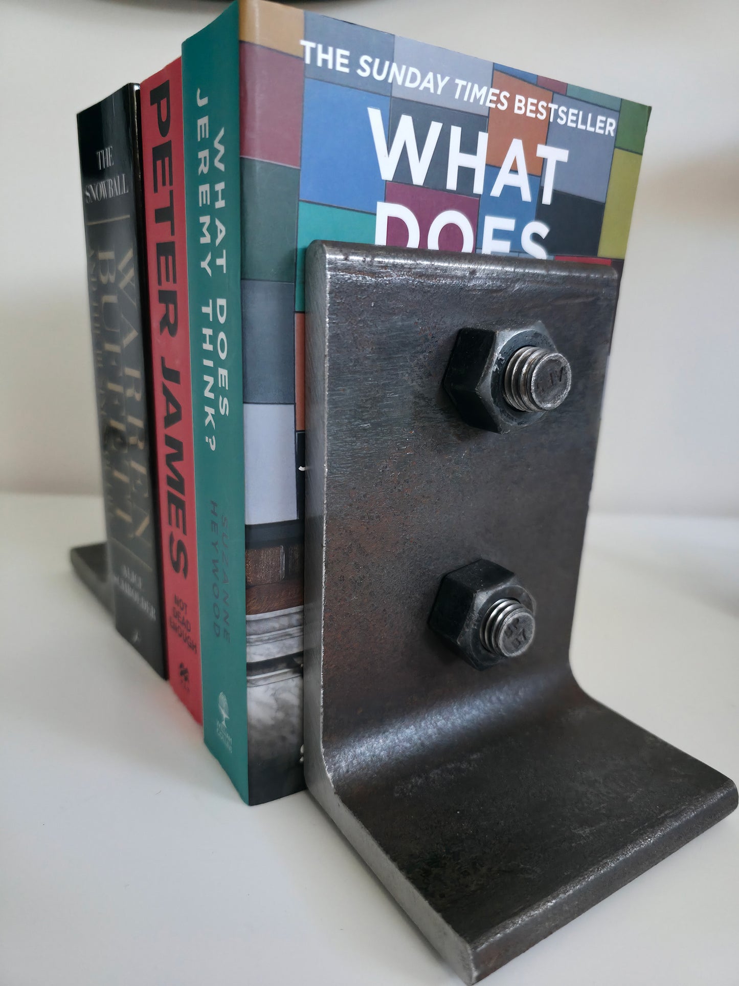 Heavy-Duty Recycled Steel Bookends with Dual Bolt Detail – Industrial, Handcrafted, Durable, Limited Edition