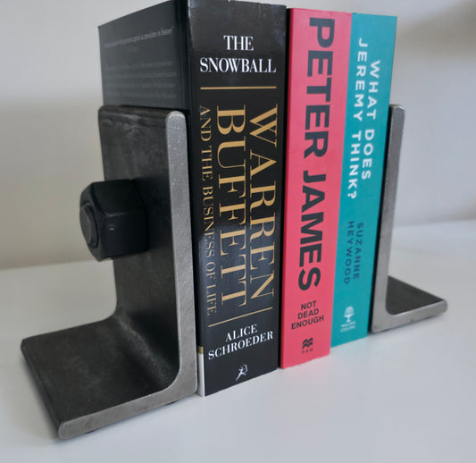 Heavy-Duty Recycled Steel Bookends with Bolt Detail – Industrial, Handcrafted, Durable, Limited Edition